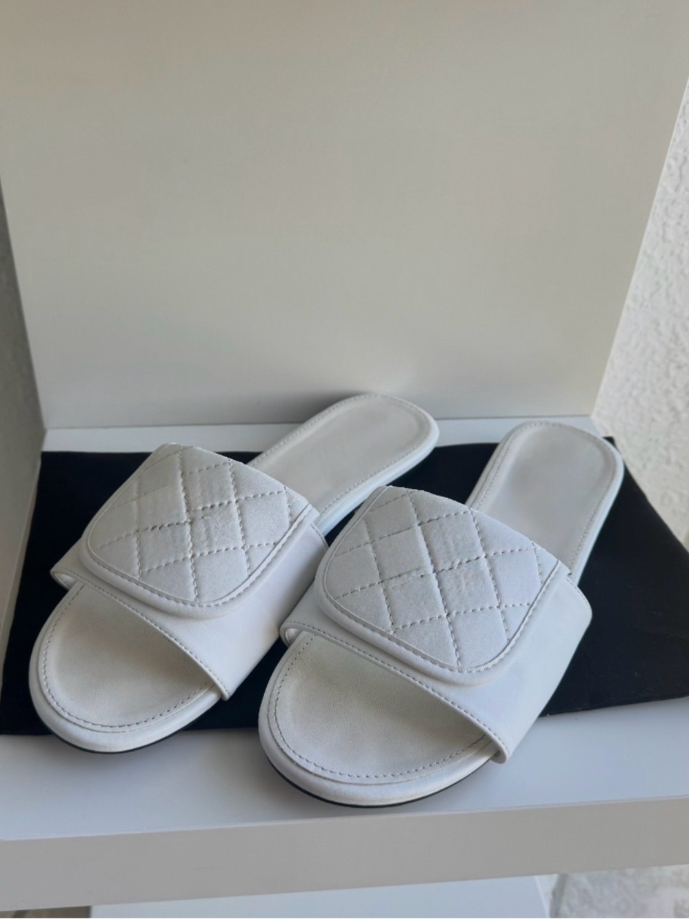 Quilted White Slide Mules for Women